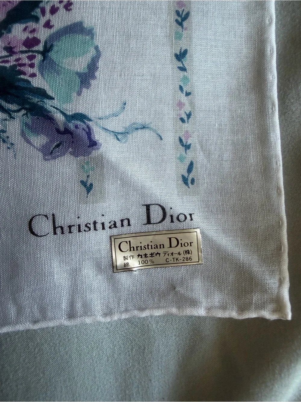 Dior Floral Silk Scarf in White, Purple, Teal